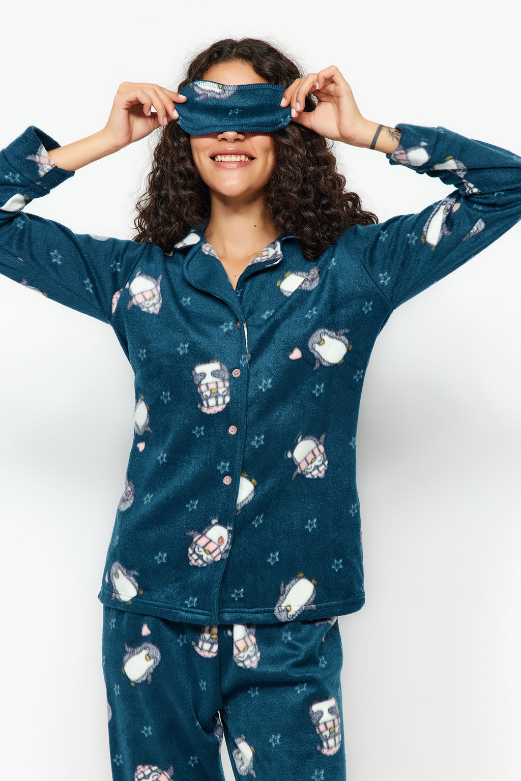 Trendyolmilla Petrol Penguen Desenli Polar K?sl?k Orme Pijama Tak?m? THMAW22PT0356 фото 3