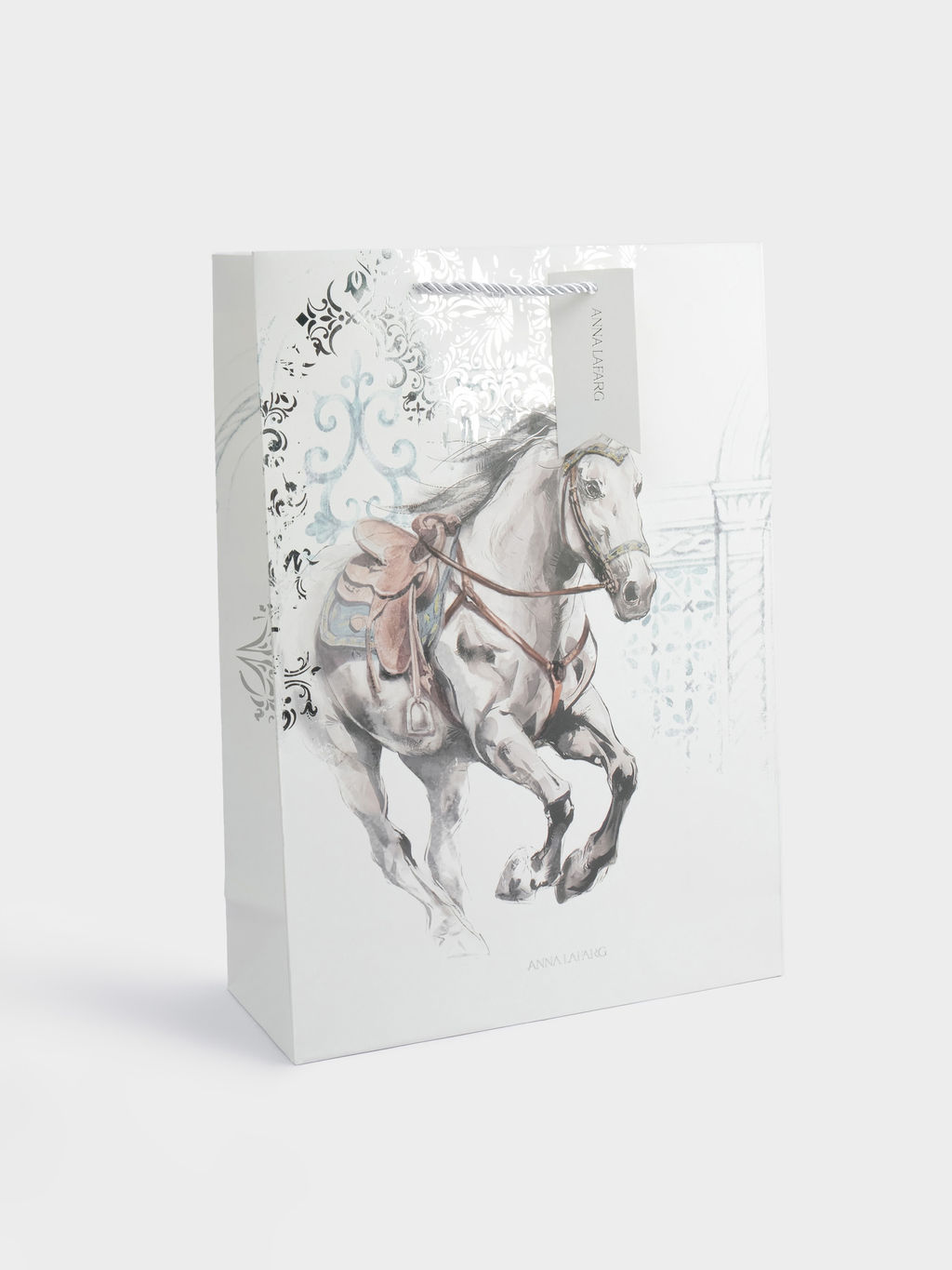 Пакет подарочный, 30х42 см, бумага, белый, Конь, White horse