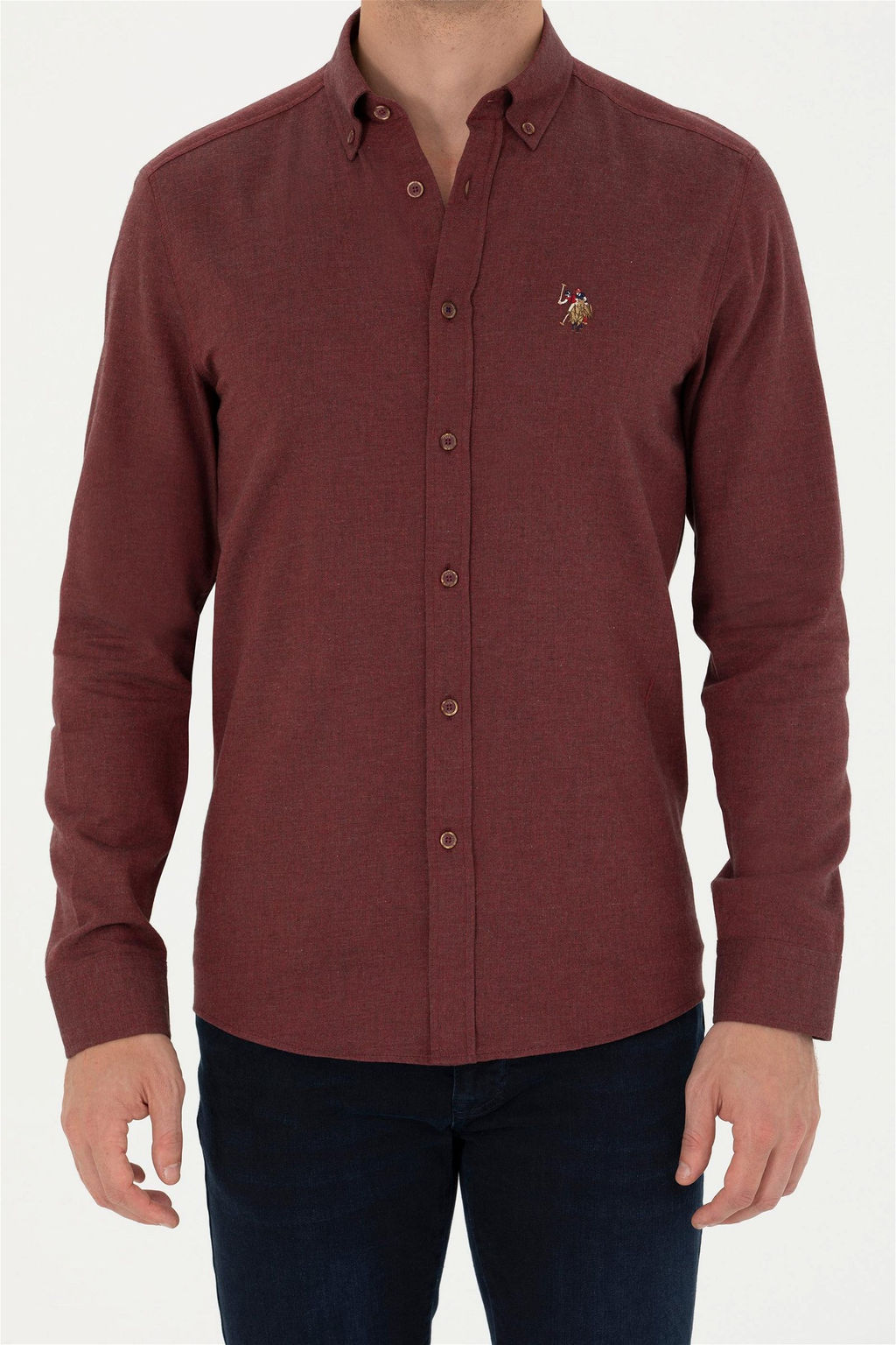 Мужская бордово-красная базовая рубашка с длинным рукавом - U.s. polo assn фото 6