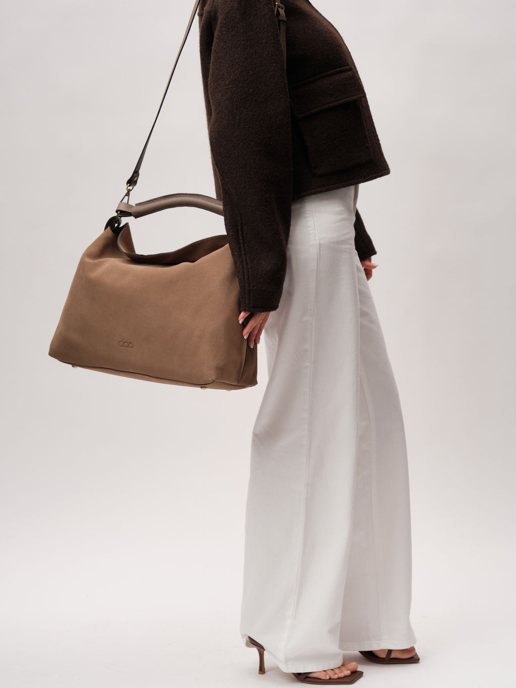 Замшевая сумка Andrea DBR 31374 серо-коричневый  фото 13