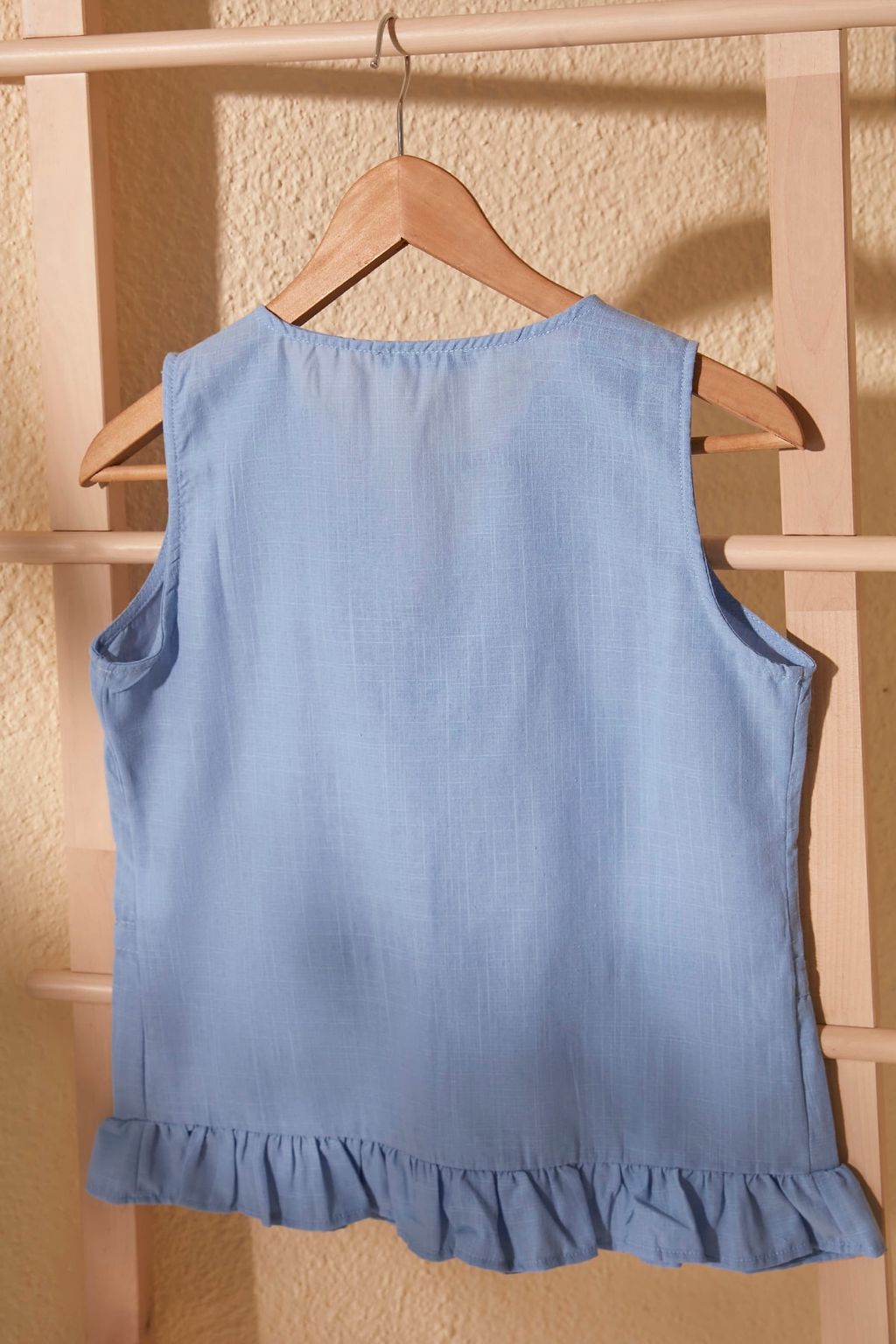Trendyolmilla Mavi V Yaka Belden Baglamal? Dokuma Bluz TWOSS20BZ0898  фото 8