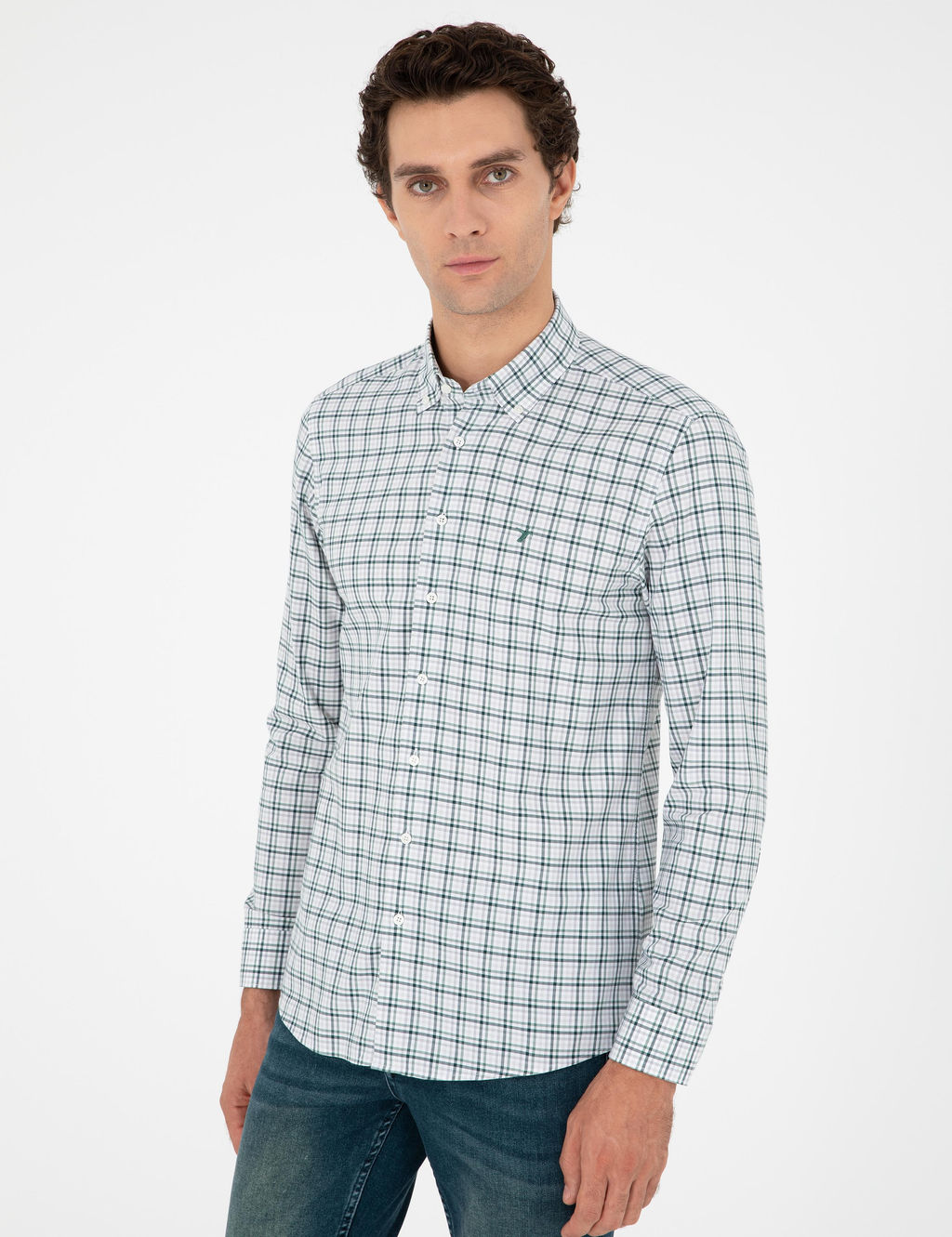 Haki Slim Fit Pamuklu Kareli G_mlek