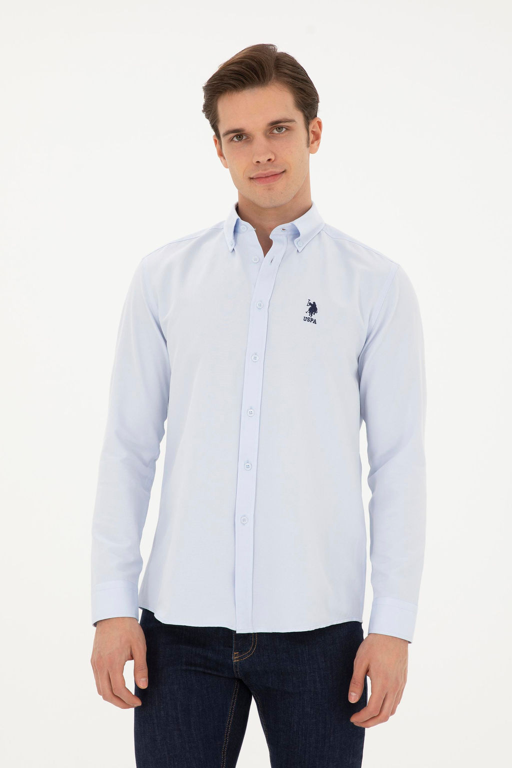 Мужская голубая базовая рубашка с длинным рукавом - U.s. polo assn фото 3