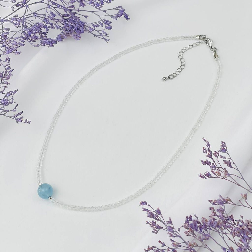 Колье "Небесная Гармония" из Горного Хрусталя и Аквамарина 38 см +