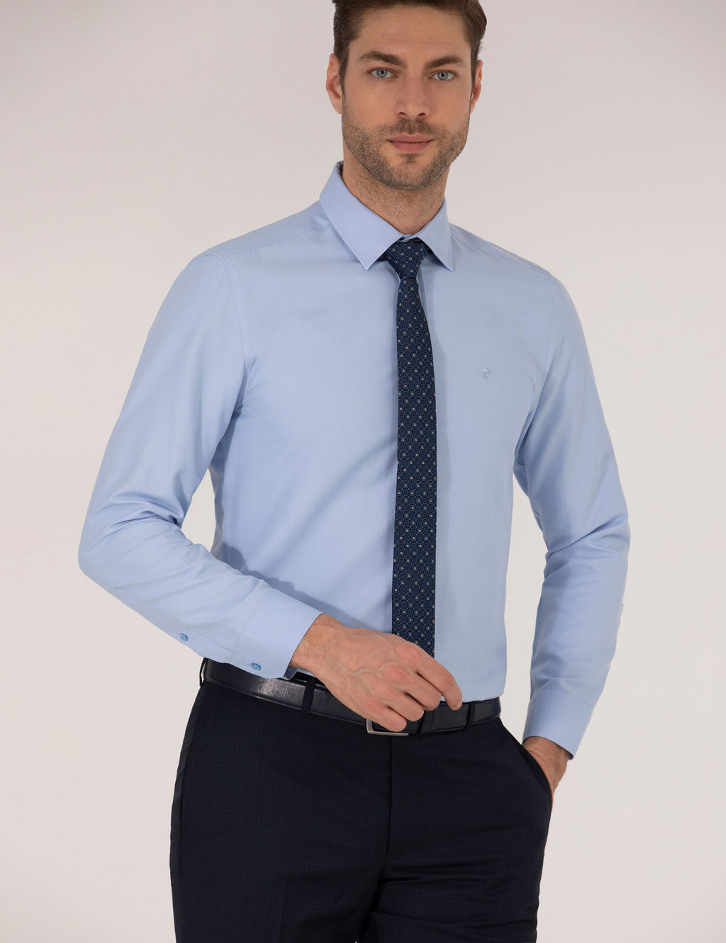 Koyu Mavi Slim Fit Oxford G_mlek