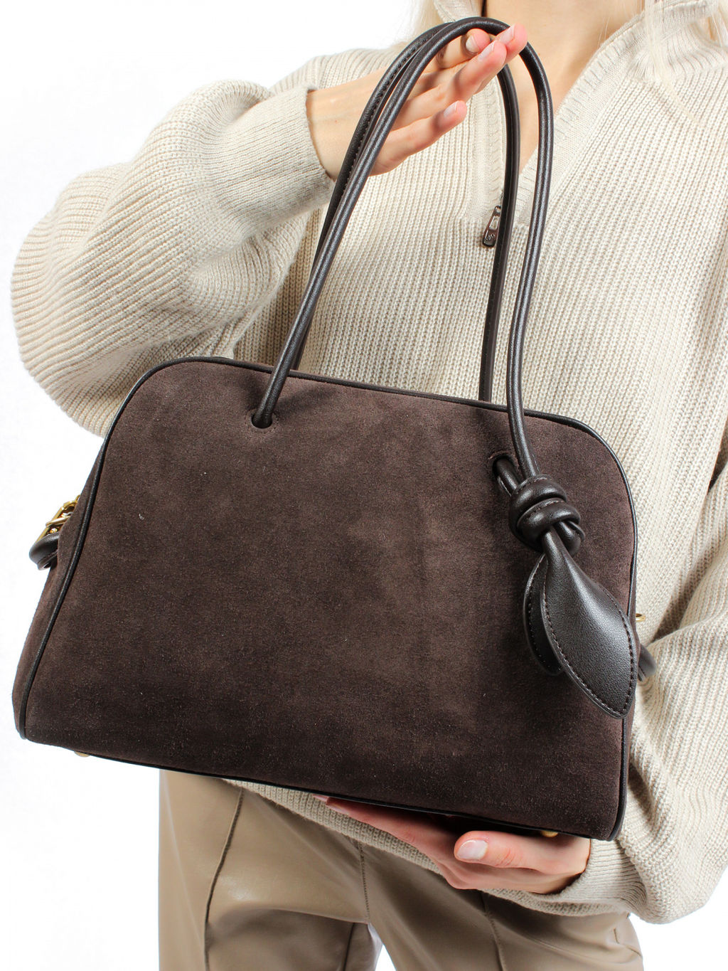 LACCOMA сумка АМ2235-Ф-коричневый натуральная замша хлопок фото 7