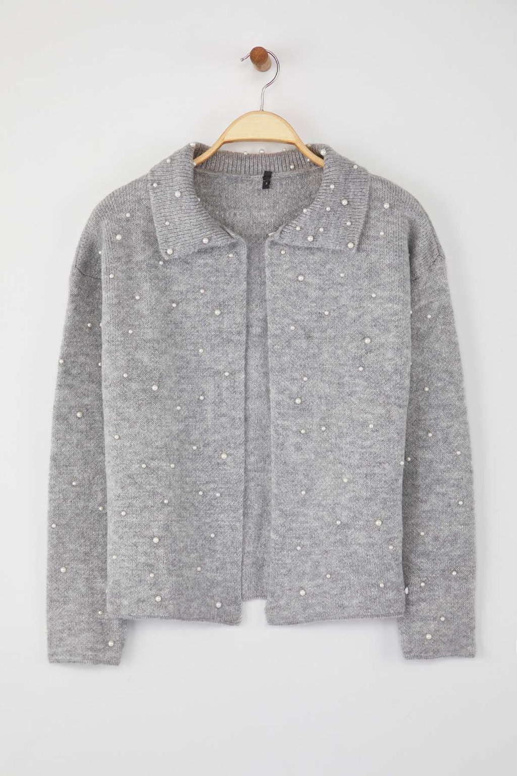 Gri Polo Yaka Inci Detayl? Genis Kal?p Triko H?rka TWOAW26HI00159 - Trendyolmilla фото 5