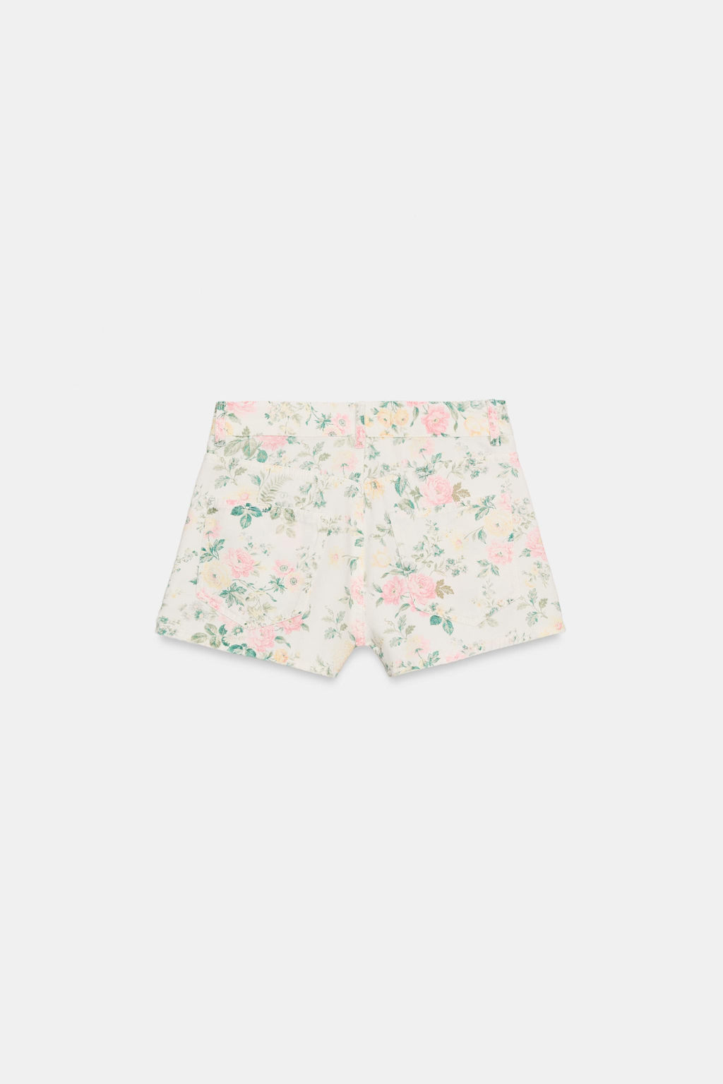 SHORTS FLORES DENIM TRF TIRO ALTO / Blanco roto