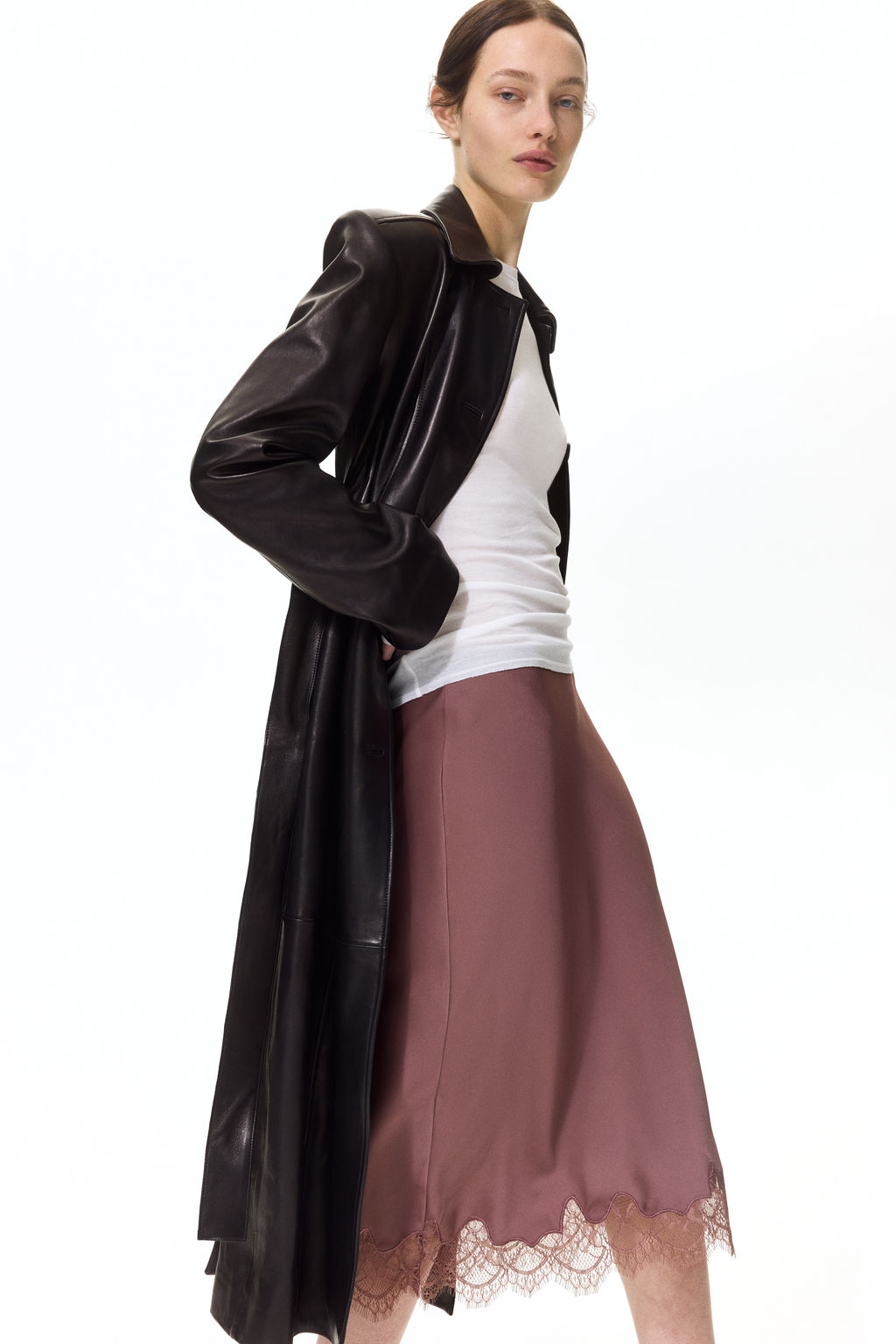 Falda lencera con ribete de encaje - H&m фото 4