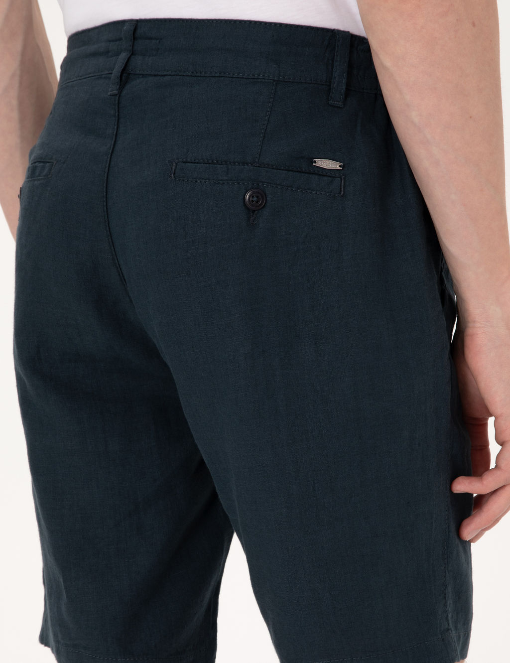 Lacivert Slim Fit %100 Keten Beli Lastikli Ba_c_kl_ Dokuma _ort