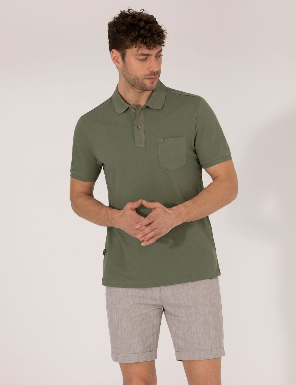 Haki Regular Fit Polo Yaka Basic Ti__rt