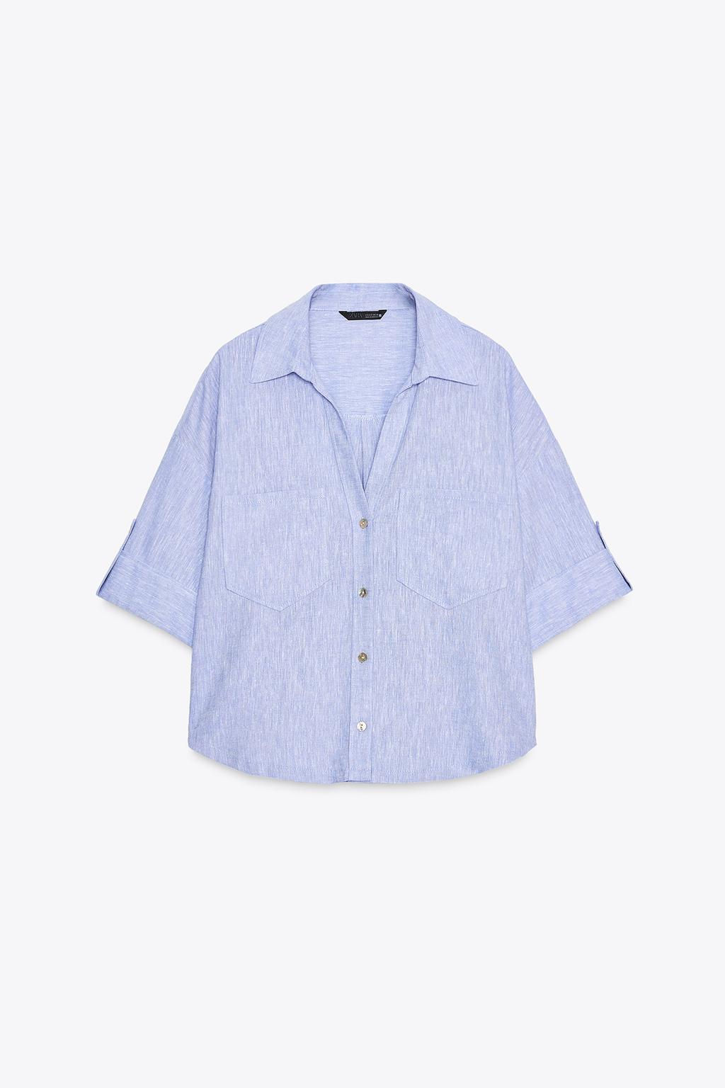 CROPPED LINEN BLEND SHIRT - Zara фото 15