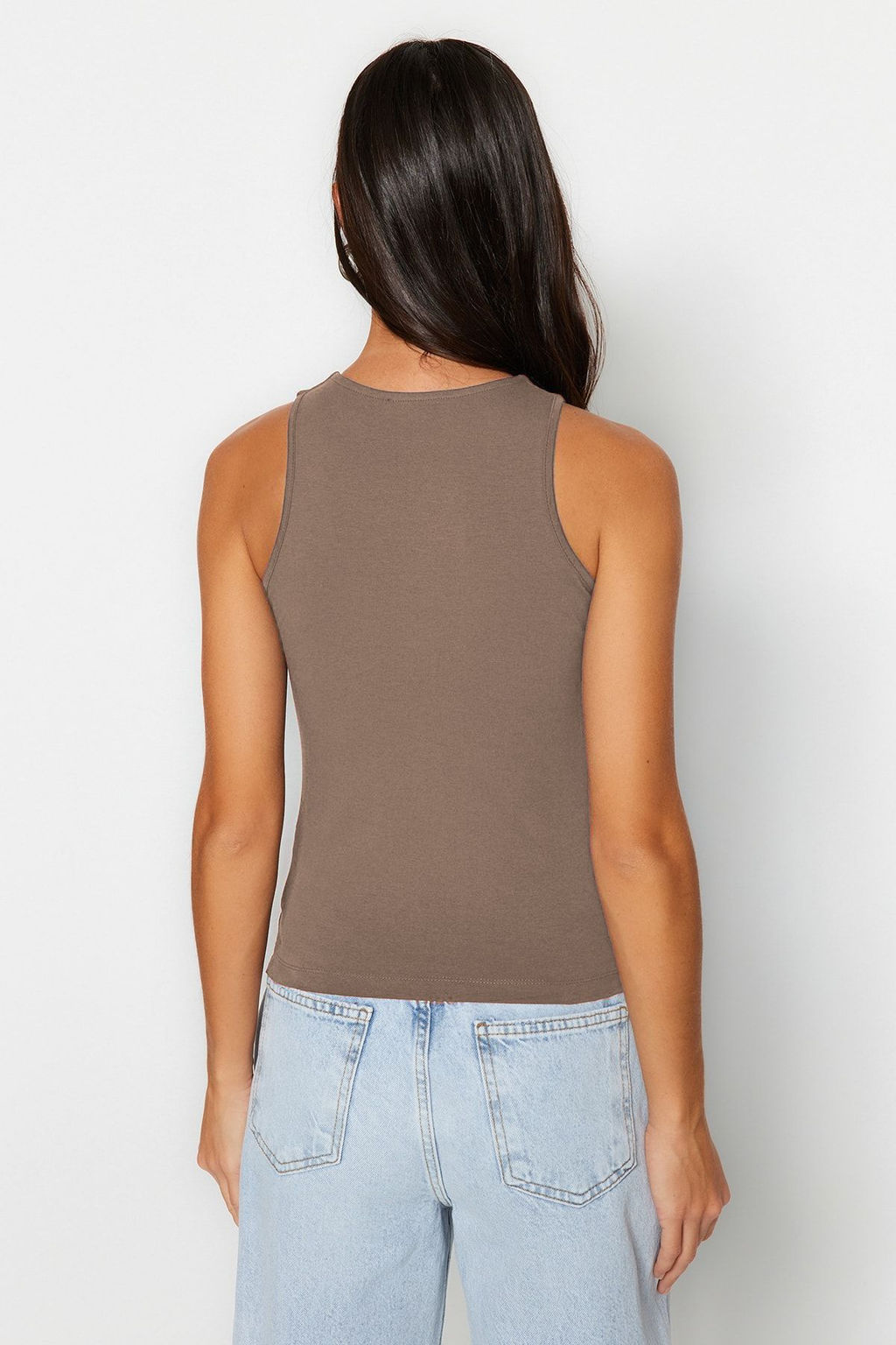 Vizon Pamuklu Halter Yaka Fitted/Vucuda Oturan Esnek Orme Atlet TWOSS23AL00069
