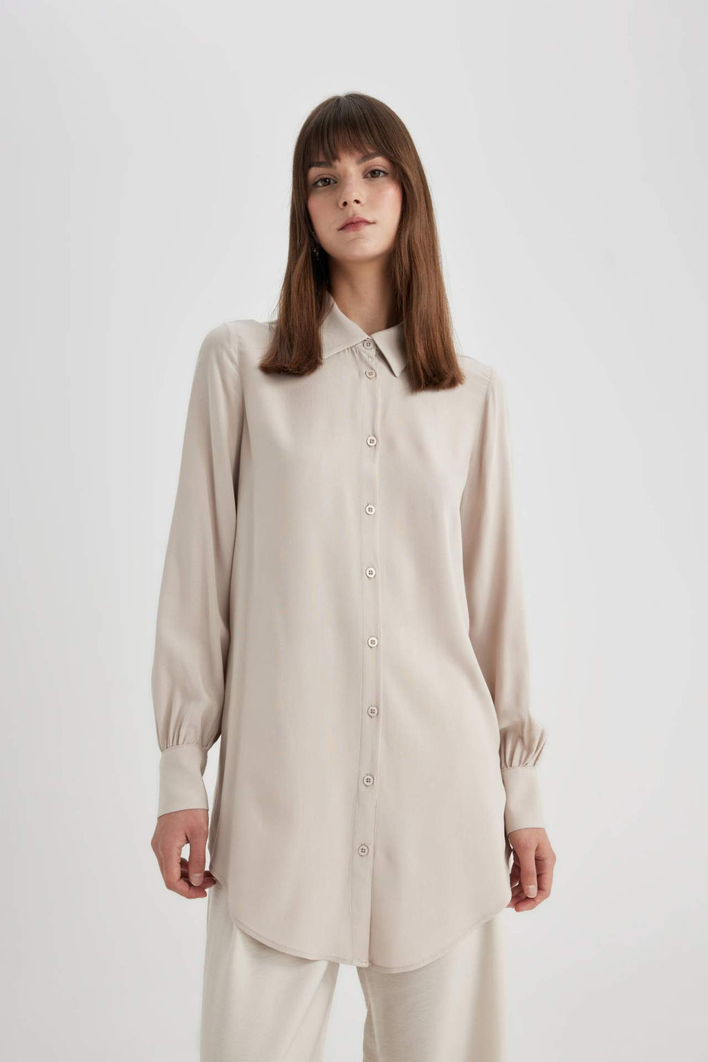 Regular Fit Basic Duz Uzun Kollu Gomlek Tunik - Defacto фото 5