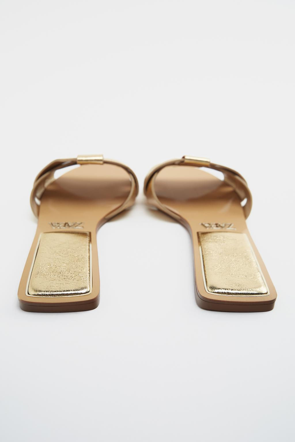 CROSS-STRAP FLAT LEATHER SANDALS - Zara фото 12