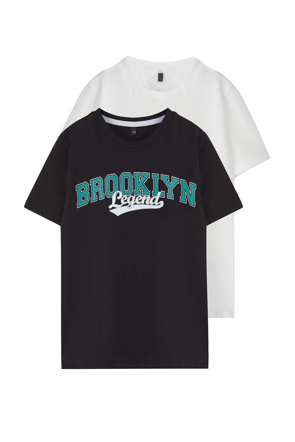 Ekru-Yesil 2li Erkek Cocuk%100 Pamuk Slogan Bask?l? K?sa Kol Orme T-Shirt TKDSS25TS00016
