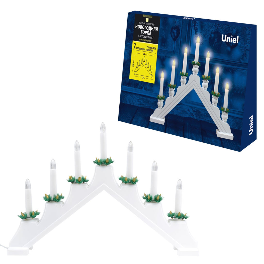 ULD-L7101-007/SWA WARM WHITE IP20 WHITE BRIDGE Фигура светодиодная Новогодняя горка, 39,5х30,5см. 7 светодиодов. Теплый белый свет. Корпус белый. Материал пластик. TM Uniel