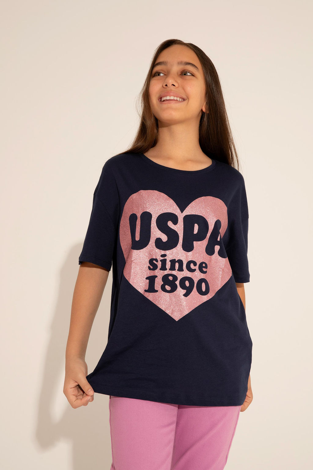 Футболка U.s. Polo Assn для девочек темно-синяя  фото 6