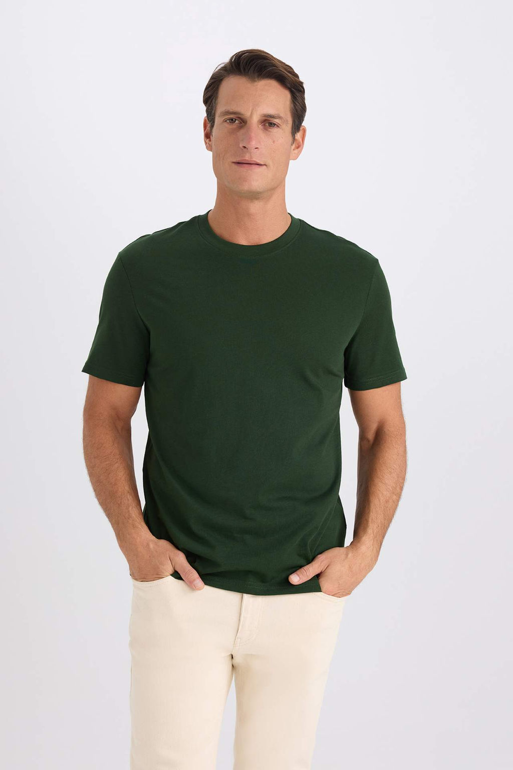 New Regular Fit Bisiklet Yaka Basic Duz K?sa Kollu Tisort - Defacto фото 27