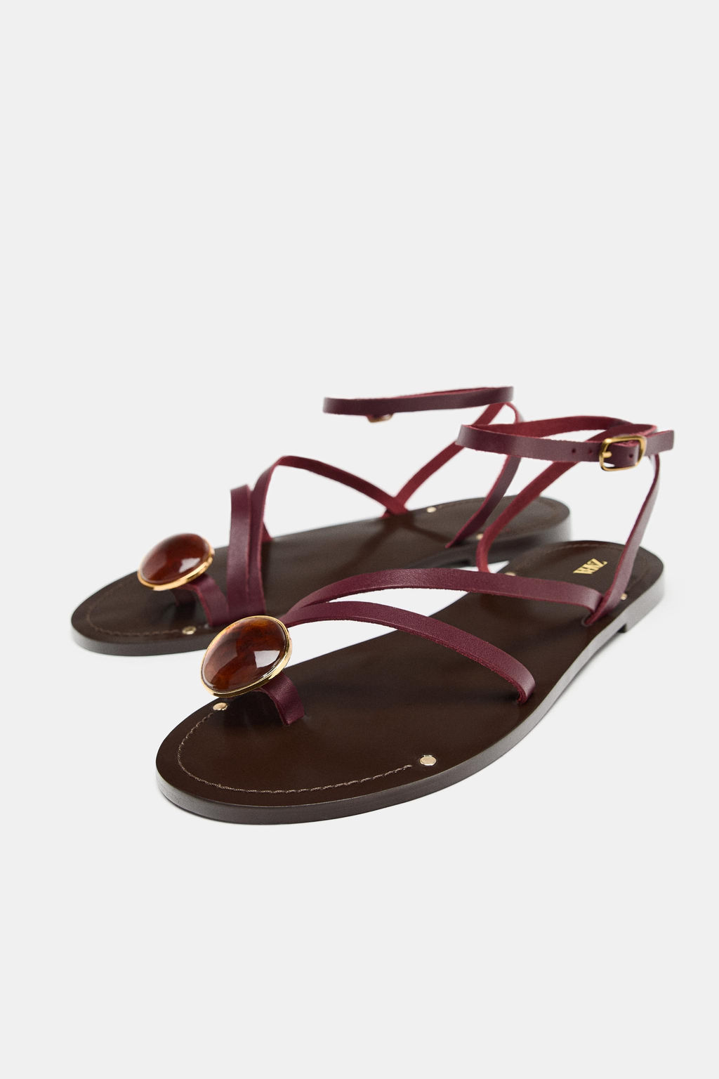 FLAT LEATHER SANDALS WITH STRAPS AND DECORATION - Zara фото 18