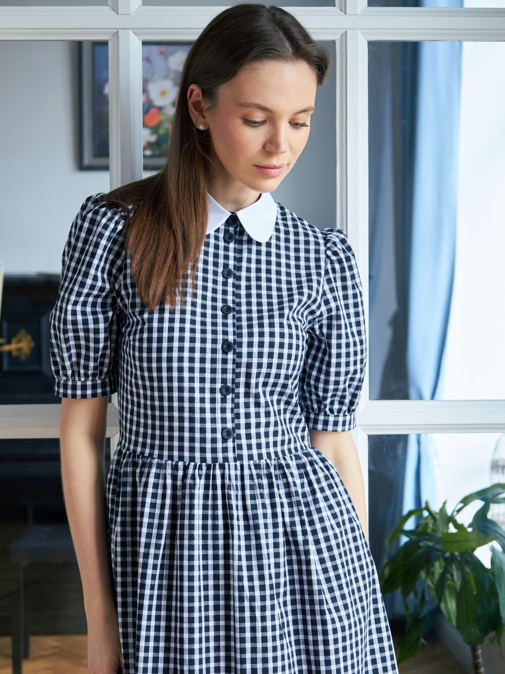 Платье хлопок OD-790-7 ч/б клетка