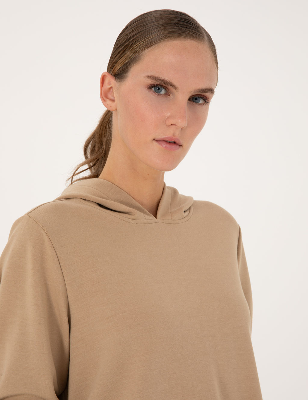 Bej Oversize Modal Kar___ml_ Kap__onlu Sweatshirt