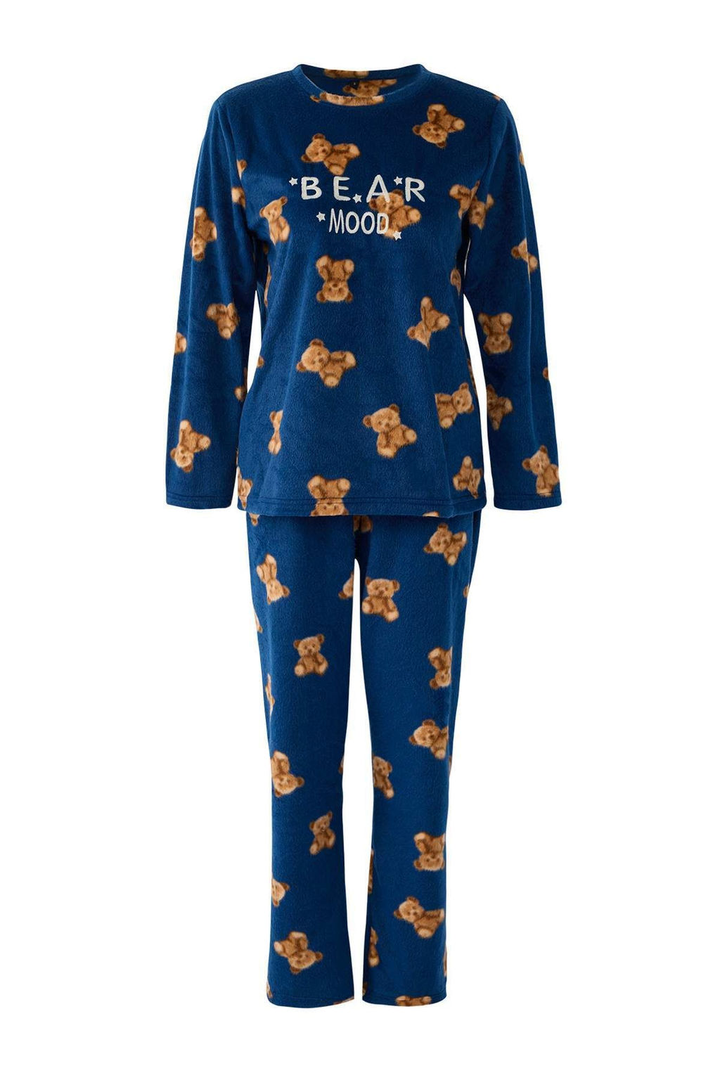 Trendyolmilla Lacivert Ay?c?kl? ve Slogan Nak?sl? Polar K?sl?k Orme Pijama Tak?m? THMAW25PT00125 фото 6