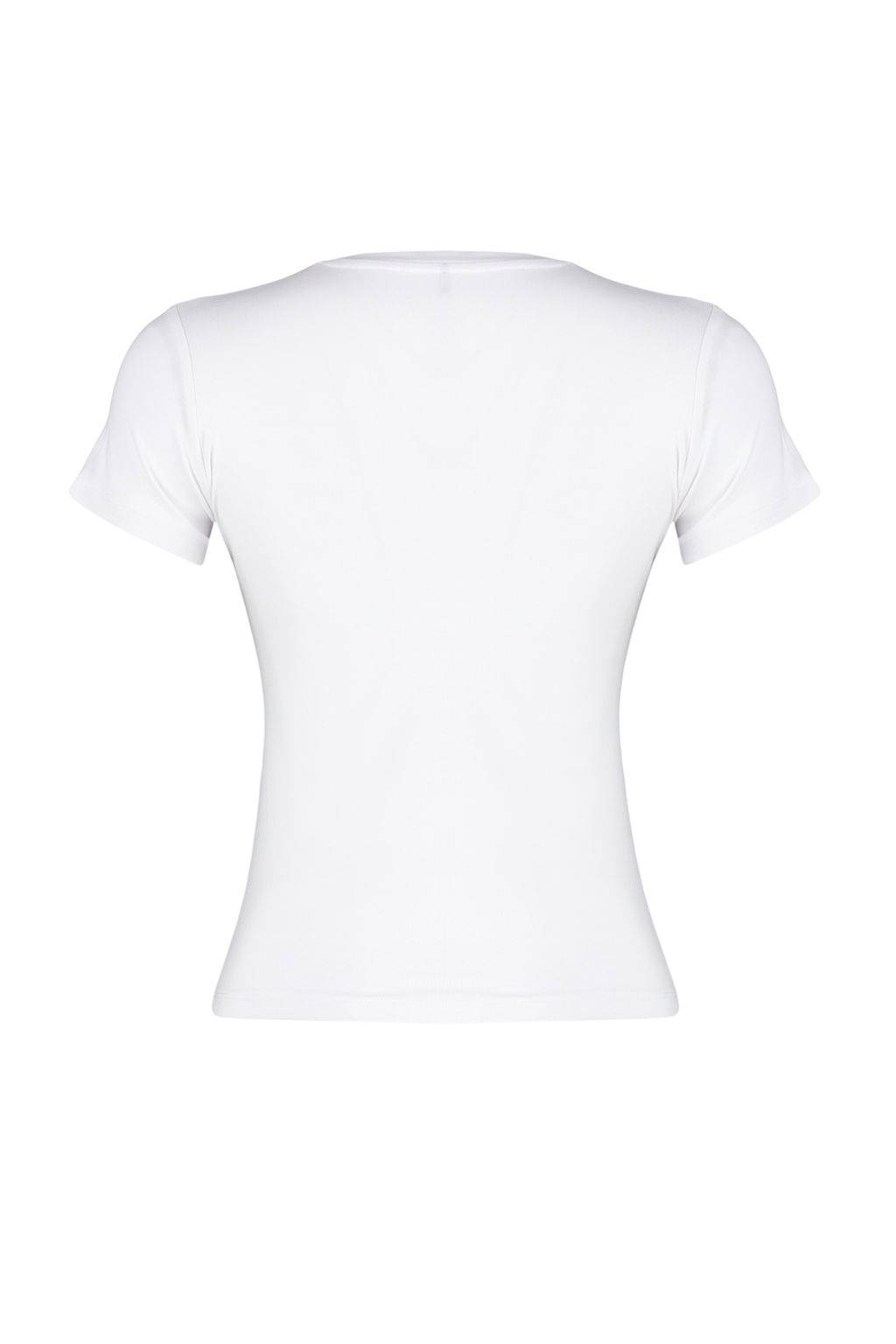 TRENDYOLMILLA Beyaz Bask?l? Bisiklet Yaka Slim Fit Ekstra Esnek Orme T-Shirt TWOSS24TS00096