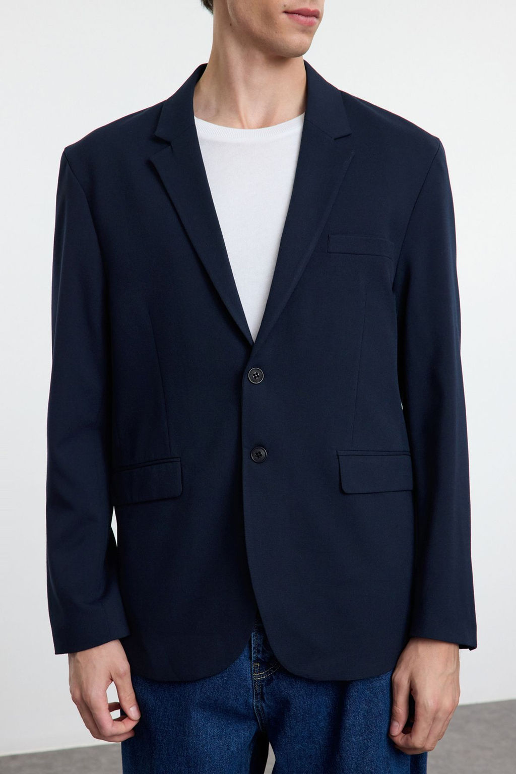 TRENDYOL MAN Lacivert Regular Fit Dusuk Omuz Genis Kal?p Dokuma Klasik Blazer Ceket TMNAW25BC00002 - Trendyolmilla фото 4