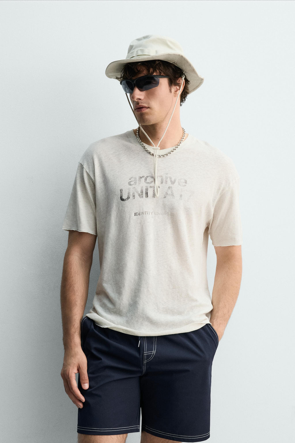 CAMISETA LAVADA ALGOD?N - LINO TEXTO / Blanco