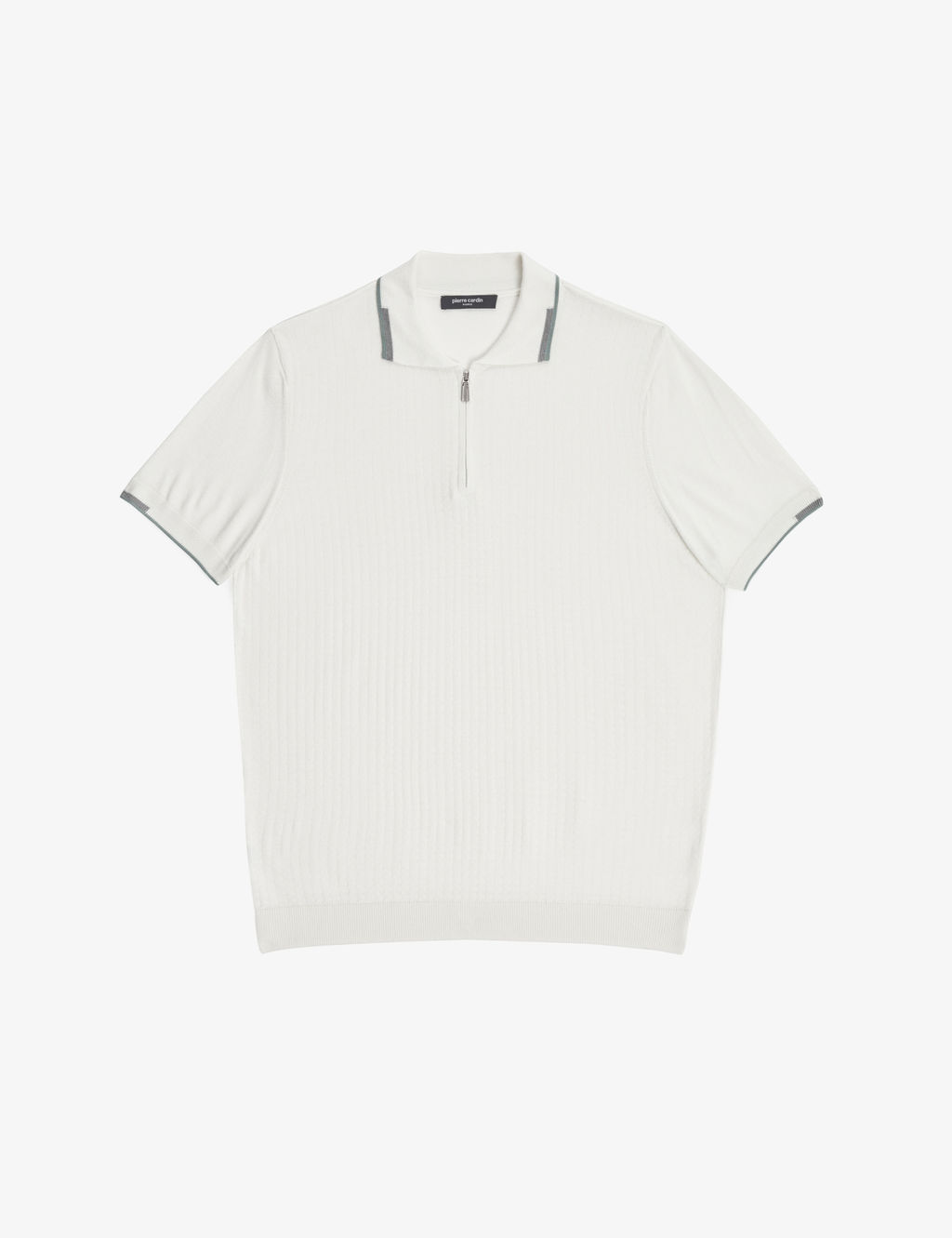 Ekru Slim Fit Polo Yaka Fermuarl_ Triko Ti__rt