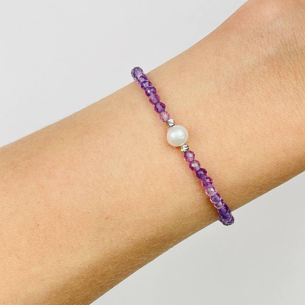 Браслет из Аметиста и Жемчуга 18 см +