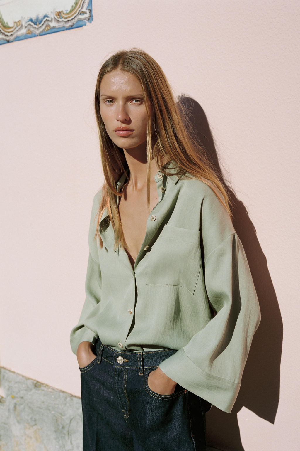 CAMISA OVERSIZE MANGA ANCHA / Khaki claro - Zara фото 5