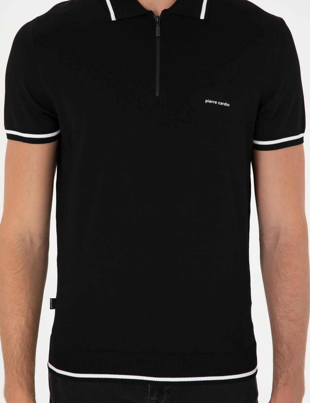 Siyah Slim Fit Fermuarl_ Polo Yaka Y_n Kar___ml_ Triko Ti__rt - Pierre cardin фото 6