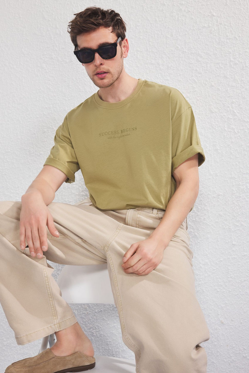 TRENDYOL MAN Haki-Siyah Oversize/Genis Kesim 2li Paket Yaz? Bask?l? %100 Pamuk T-Shirt TMNSS25TS00211 - Trendyolmilla фото 6