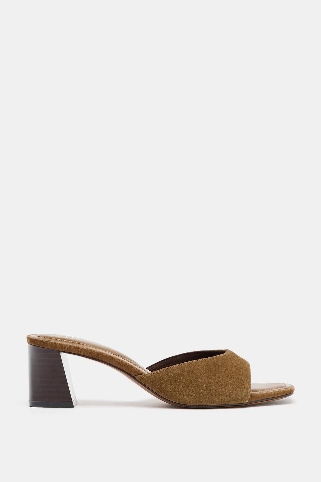 SPLIT SUEDE BLOCK HEEL MULES - Zara фото 2