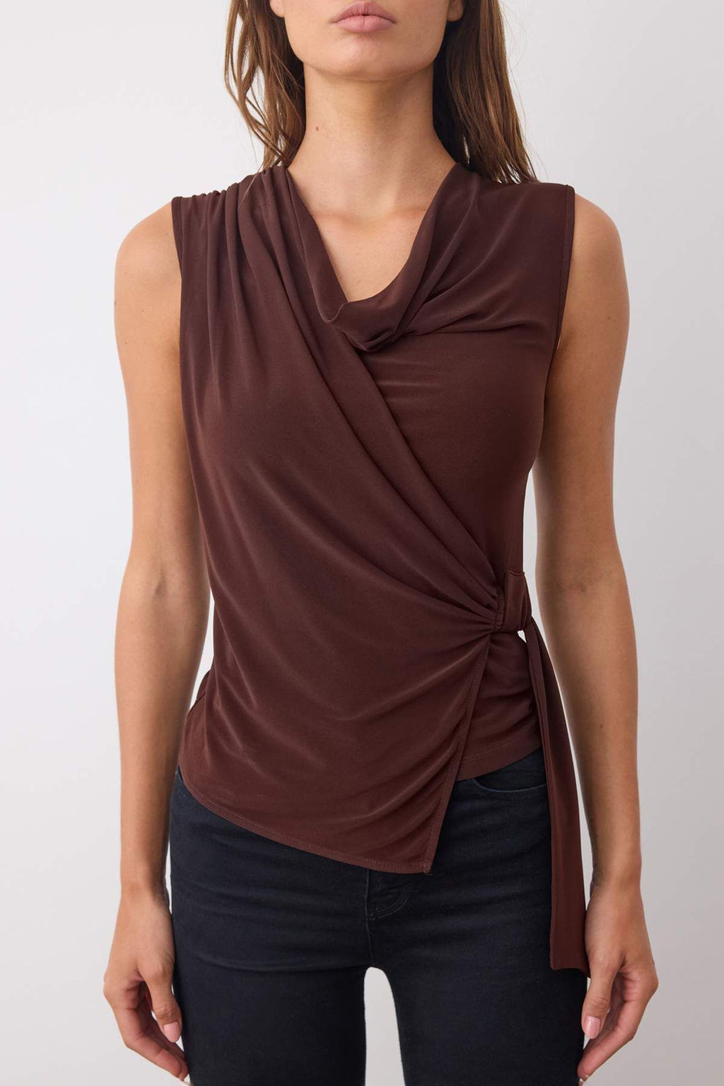 Kahverengi Drape Detayl? Degaje Yaka Uzun Kol Orme Bluz TWOAW26BZ00127
