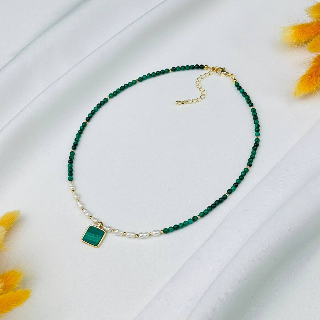 Колье из Малахита и Жемчуга 38 см +