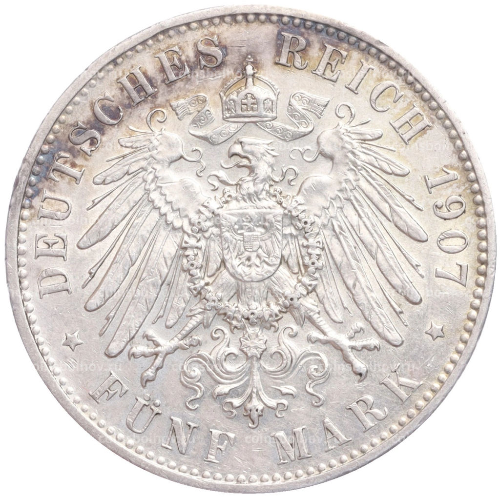 Монета 5 марок 1907 года E Германия (Саксония)