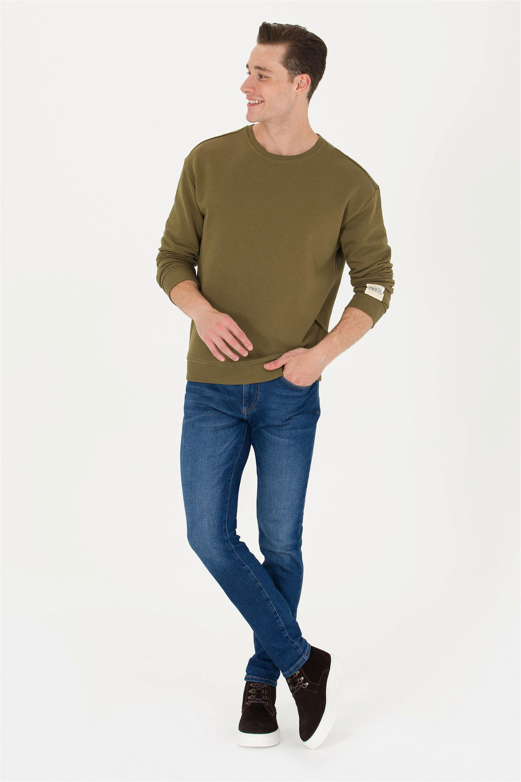 U. S. Polo Assn Мужской комфортный свитшот цвета хаки с круглым вырезом - U.s. polo assn фото 11