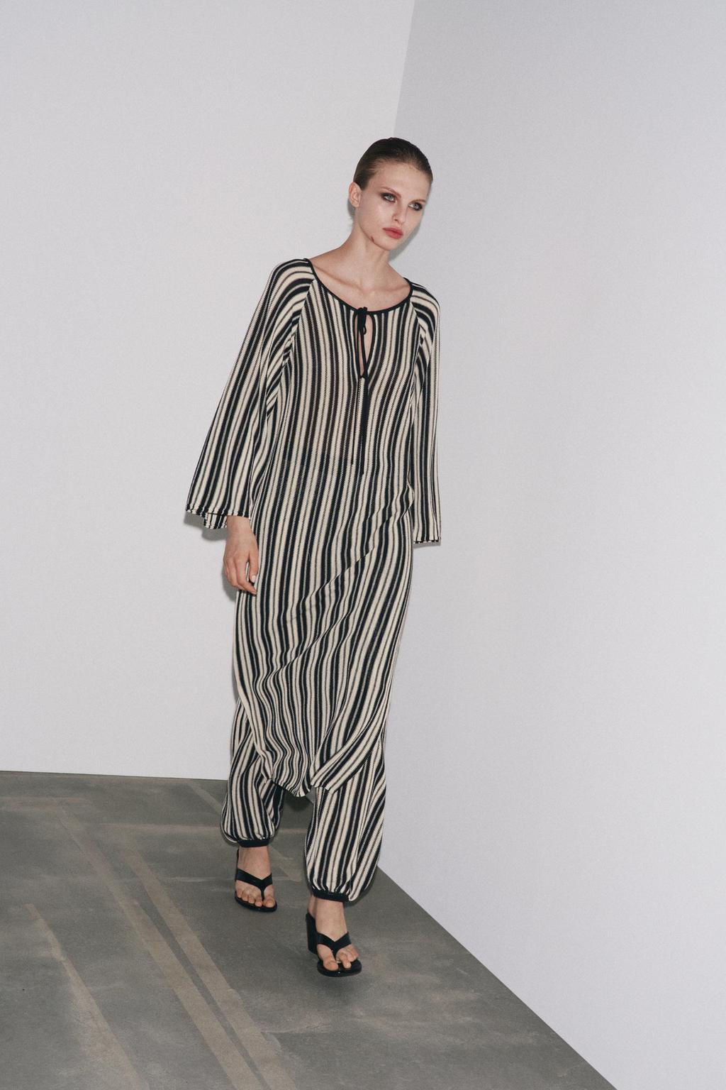 STRIPED CUFFED HEM LINEN BLEND TROUSERS - Zara фото 5