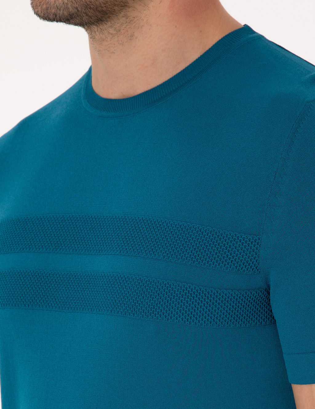 Petrol Mavisi Slim Fit Bisiklet Yaka Triko T-shirt - Cacharel фото 7