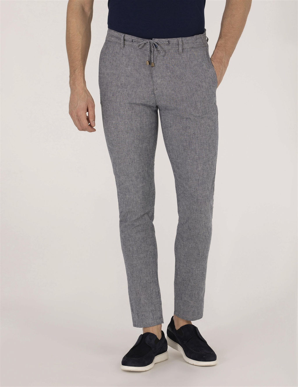 A__k Lacivert Slim Fit Beli Lastikli Kanvas Pantolon - Pierre cardin фото 4