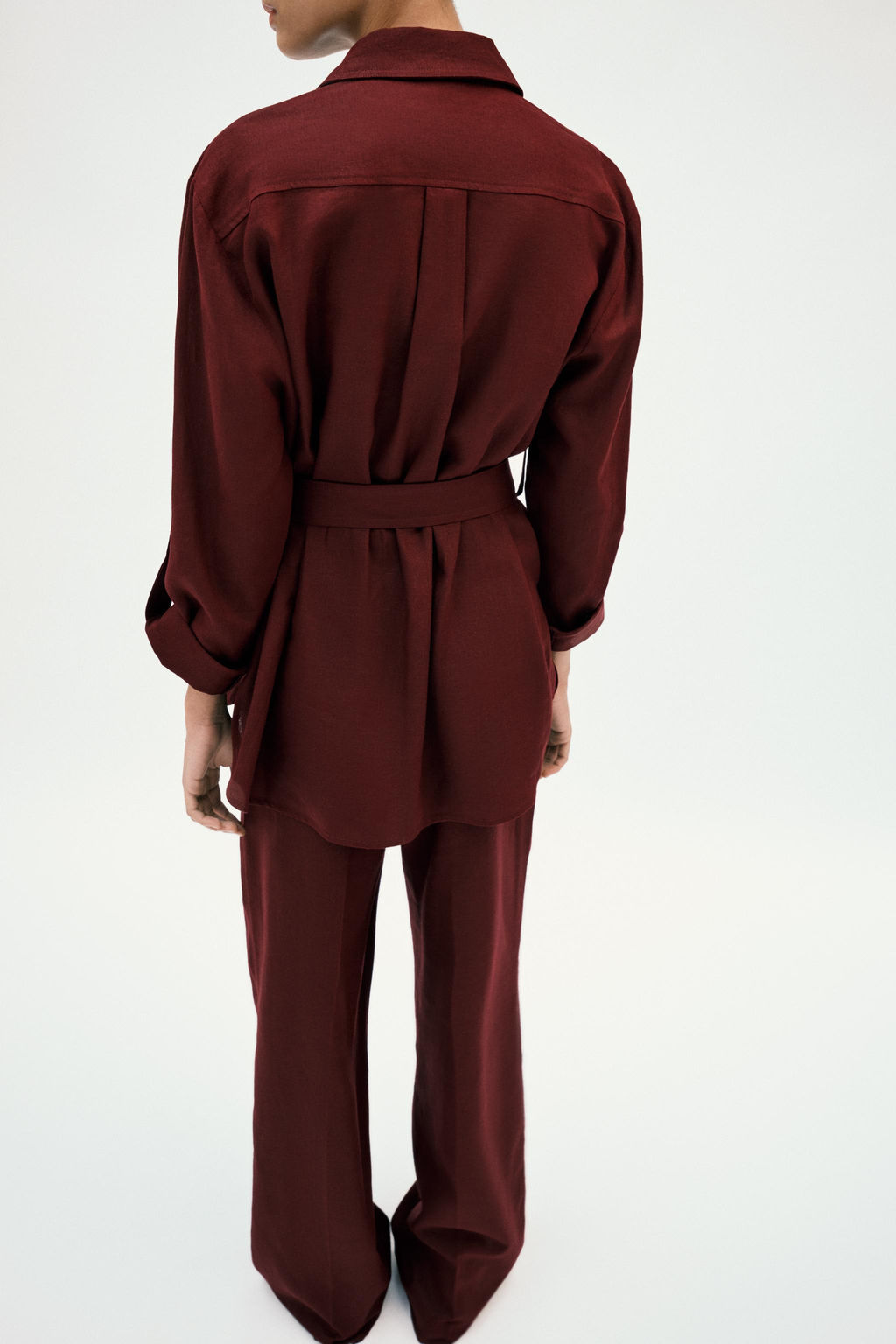 PANTAL?N RECTO CON LINO / Burgundy - Zara фото 7