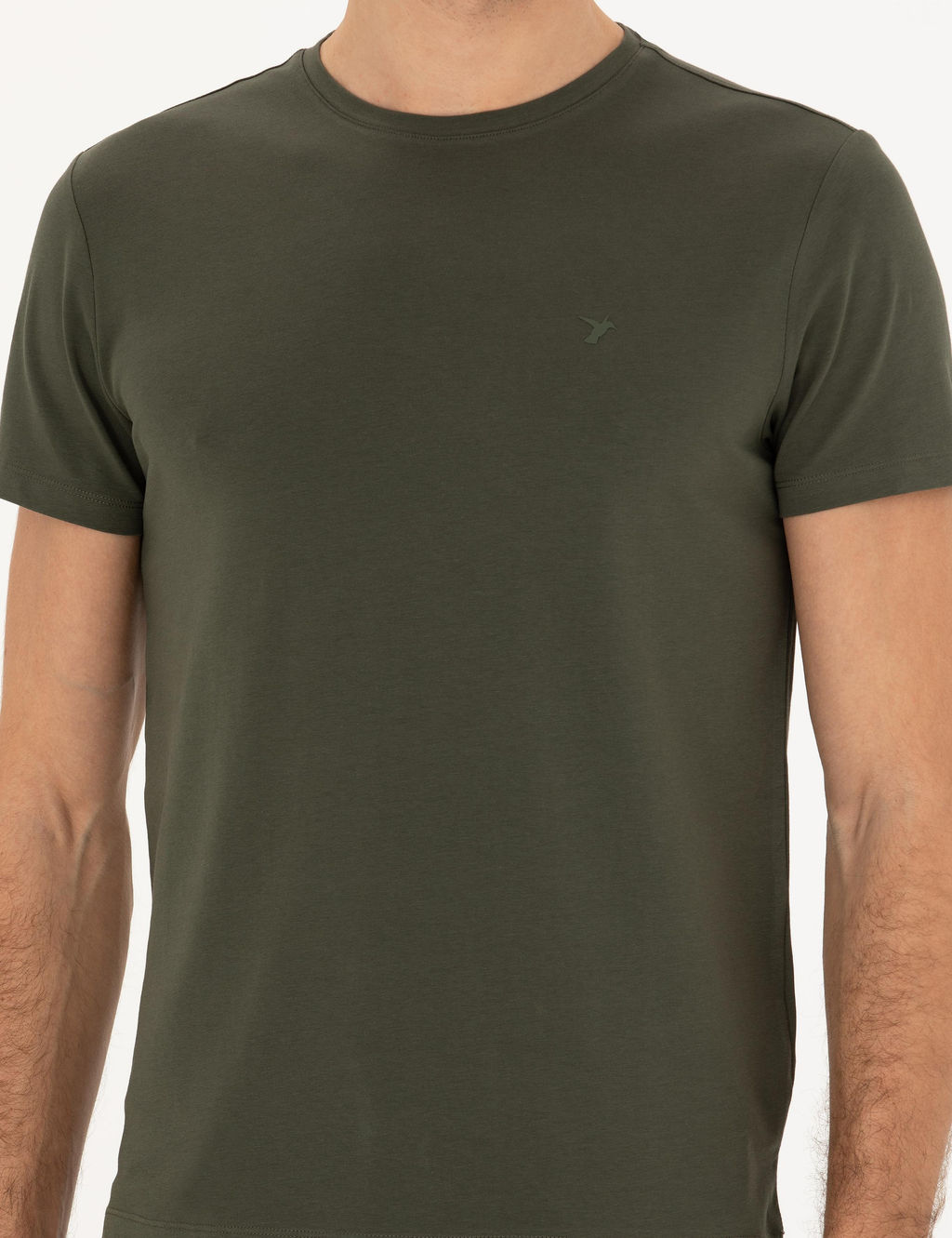 Хаки Облегающая базовая футболка с круглым вырезом - Cacharel фото 6