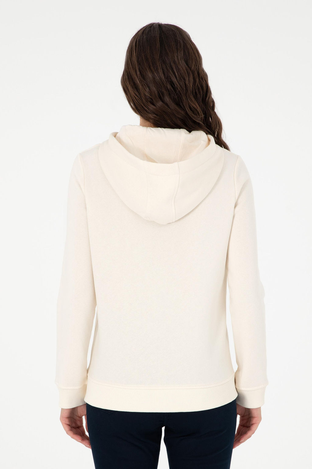 Kad_n Krem Basic Kap__onlu Sweatshirt