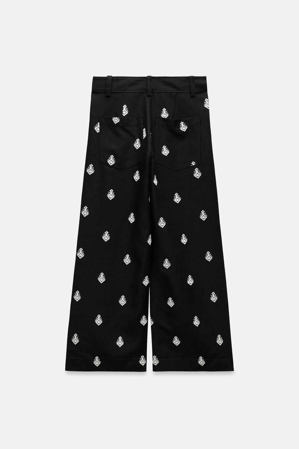 ZW COLLECTION CONTRAST EMBROIDERY CULOTTE TROUSERS - Zara фото 7
