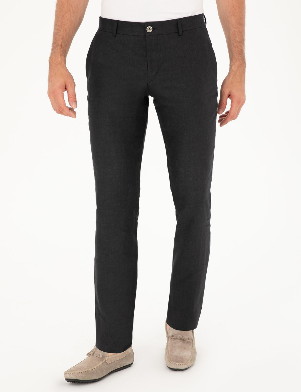 Siyah Slim Fit %100 Keten Pantolon