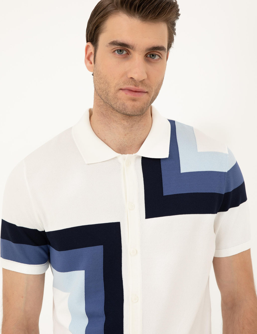 Ekru Slim Fit D__meli Polo Yaka Triko Ti__rt