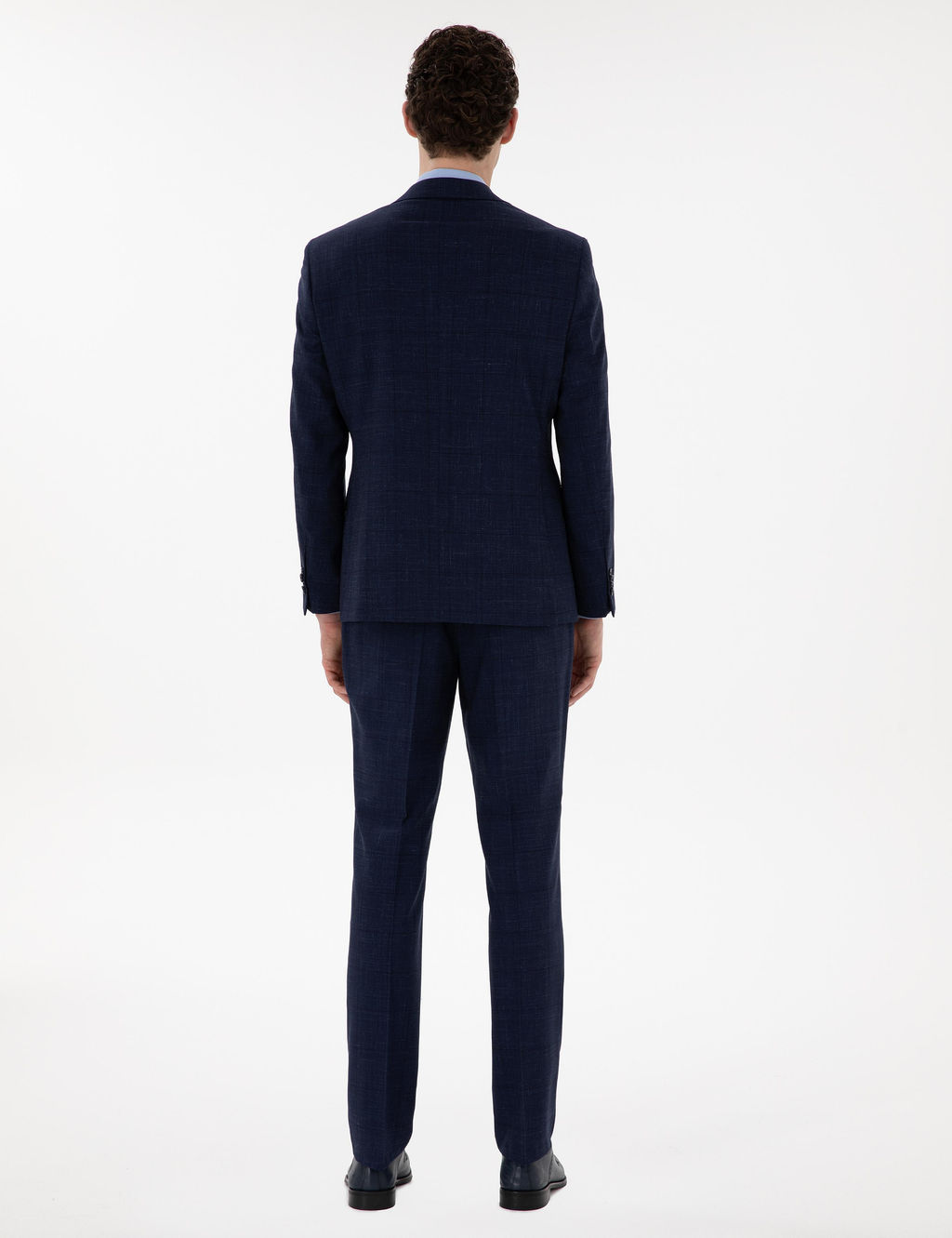 Lacivert Slim Fit Y_n Keten Kar___ml_ Tak_m Elbise